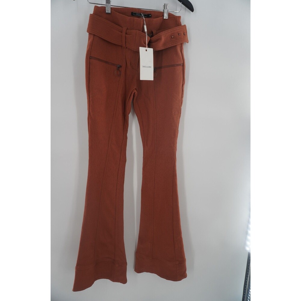 Shoulder Flare Pants Terracotta Apricot Belted High Waisted Sz 38 NWT Brazilian